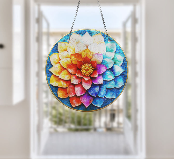 Blue Red Lotus Suncatcher Decor