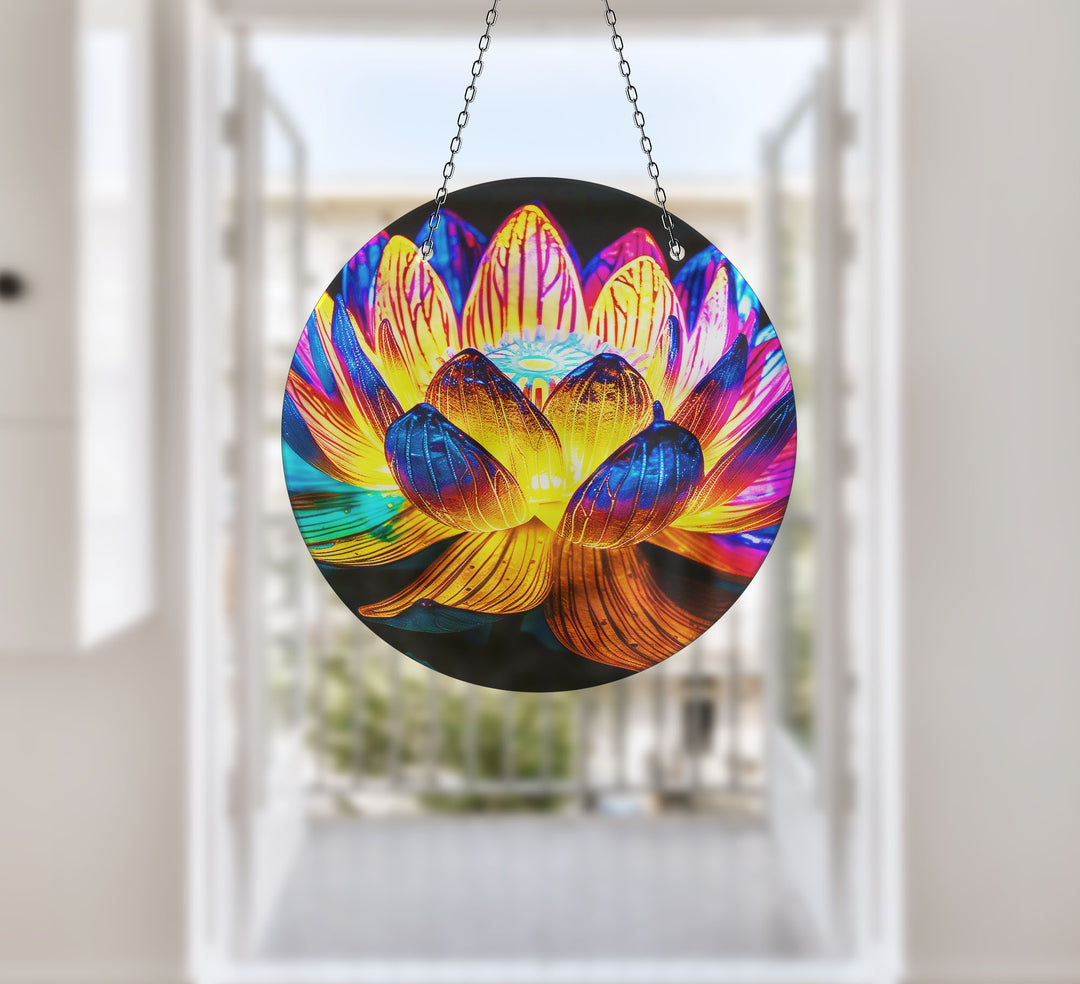 Orange Lotus Suncatcher Decor Vibrant Stained Glass Suncatchers for Windows | Myphotostation
