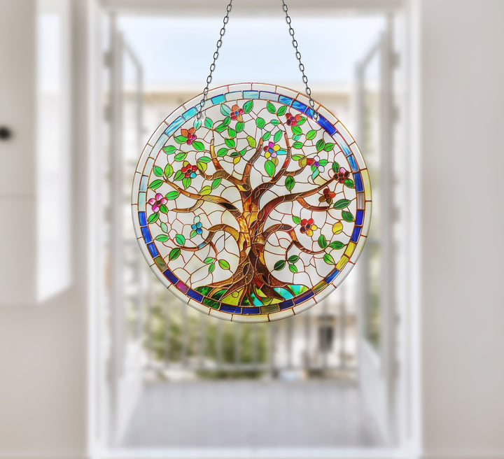 White Life of tree Suncatcher Decor Add Color with Stained Glass Suncatchers for Home | Myphotostation
