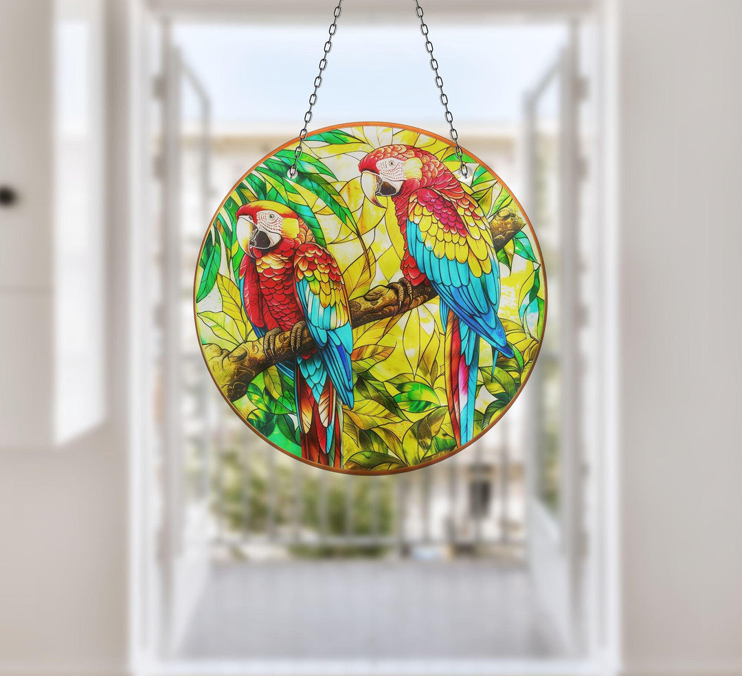 Colorful Parrots Suncatcher Decor Add Color with Stained Glass Suncatchers for Home | Myphotostation
