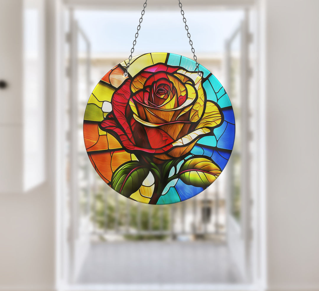 Colorful Stained Rose Suncatcher Add Color with Stained Glass Suncatchers for Home | Myphotostation
