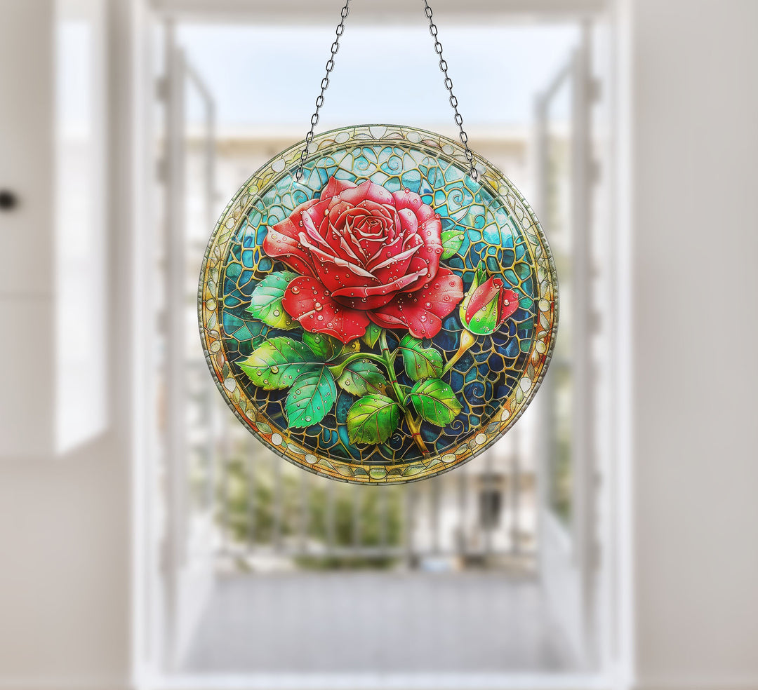 Pink Rose Stained  Suncatcher Transform Windows with Suncatchers | Myphotostation
