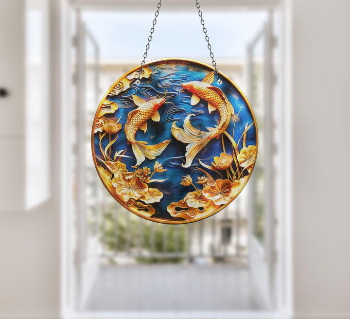 Koi Fish Blue Suncatcher Decor Beautiful Home Decor | Myphotostation
