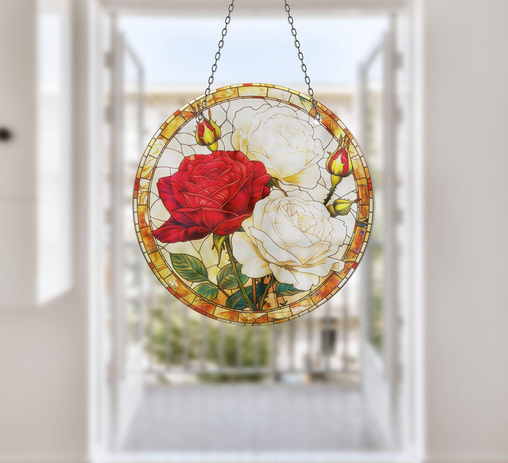 Red and White Rose Stained  Suncatcher Moon Suncatchers | Myphotostation
