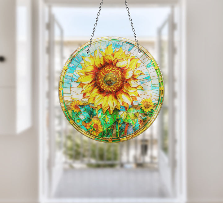 Vivid Sunflower Suncatcher Decor Durable Tempered Glass | Myphotostation
