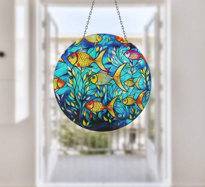 Yellow Fishes Suncatcher Decor Unique Stained Glass Suncatchers | Myphotostation
