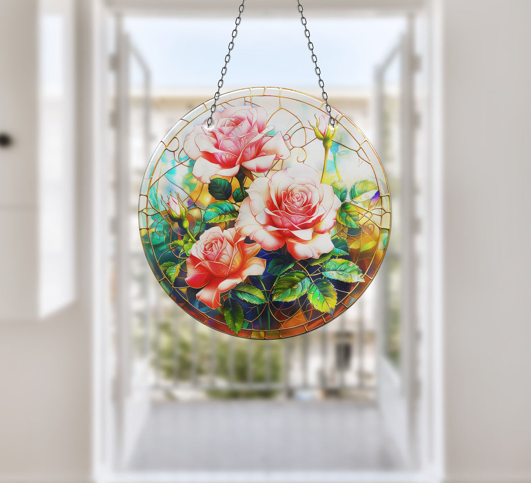 Pink Rose Stained  Suncatcher Moon Suncatchers | Myphotostation
v