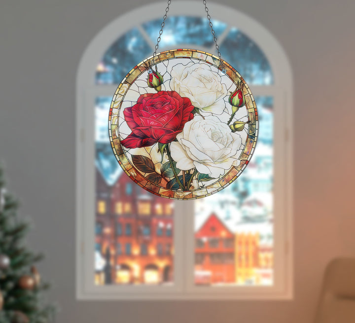 Red and White Rose Stained  Suncatcher Glass Suncatchers | Myphotostation
