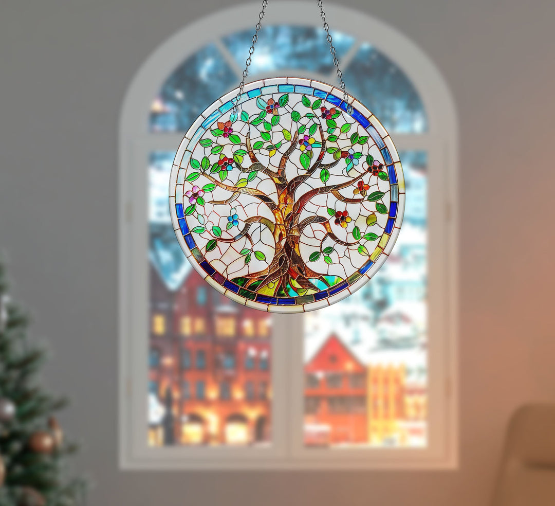 White Life of tree Suncatcher Decor Tempered Glass | Myphotostation
