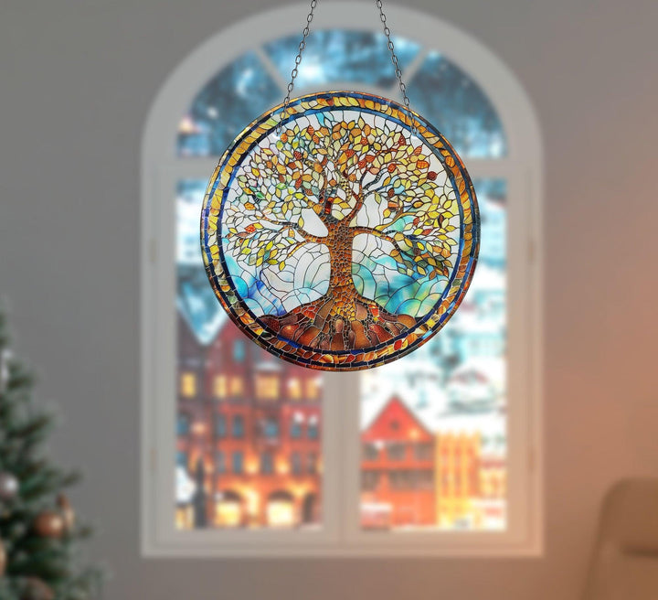 Gold Life of tree Suncatcher Decor Elegant Tempered Glass Design for Windows | Myphotostation
