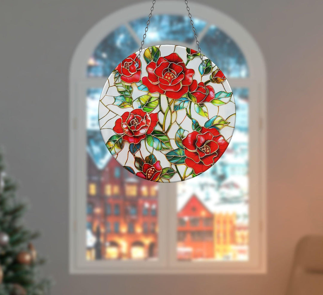 Red Roses Stained  Suncatcher Stained Glass Suncatchers | Myphotostation
