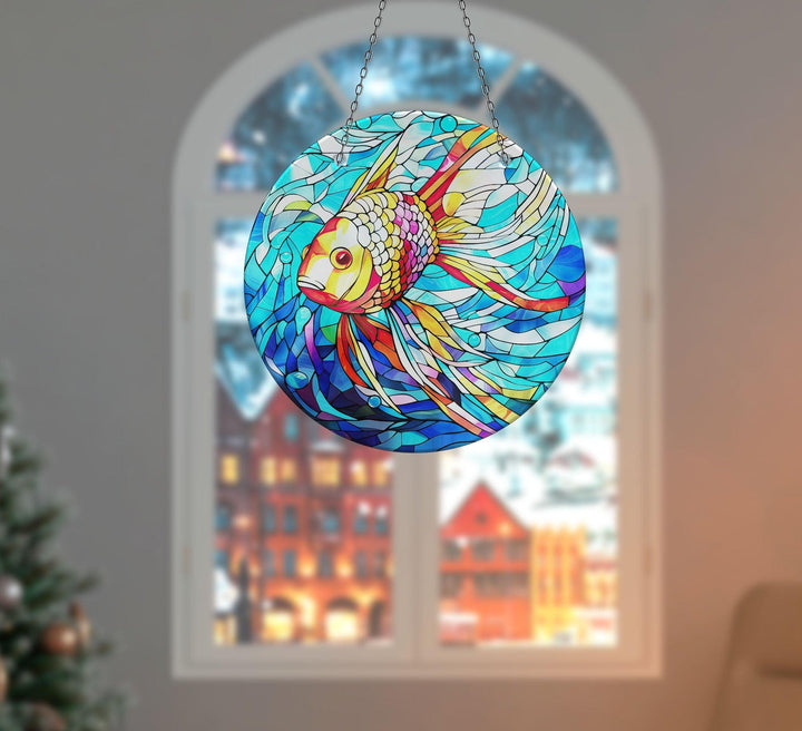 Goldfish Suncatcher Decor Elegant Tempered Glass Design for Windows | Myphotostation
