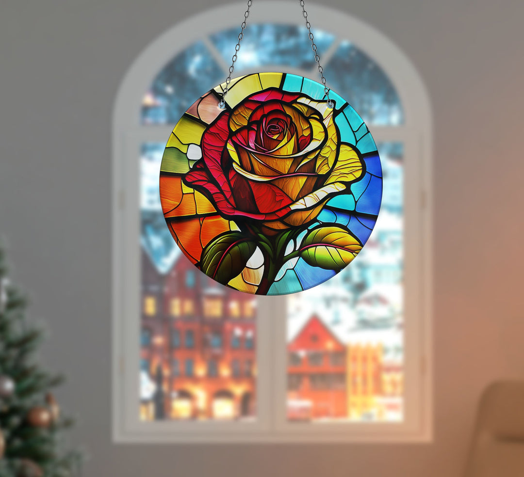 Colorful Stained Rose Suncatcher Tempered Glass | Myphotostation
