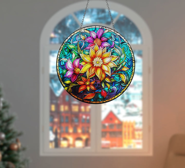 Yellow Flower Botanical Suncatcher Decor Tempered Glass | Myphotostation
