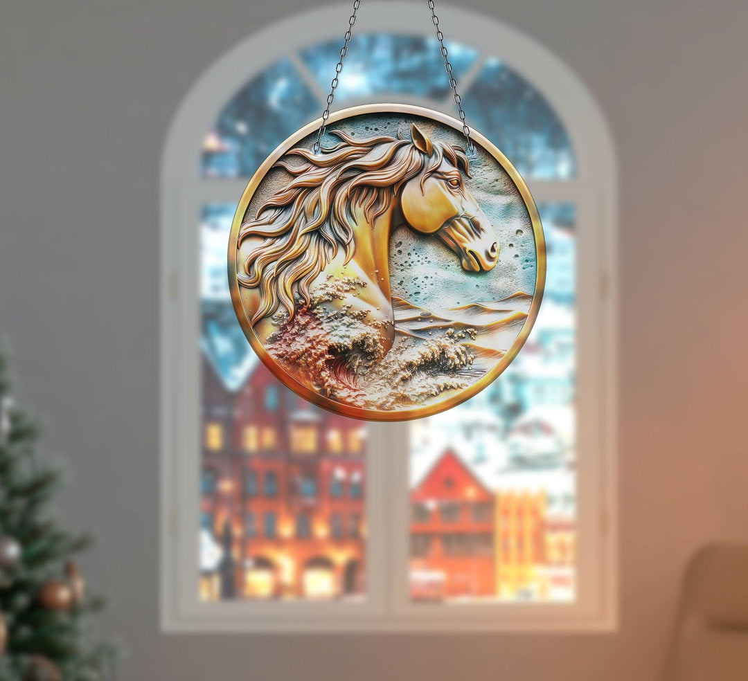 Golden Horse Suncatcher Tempered Glass | Myphotostation
