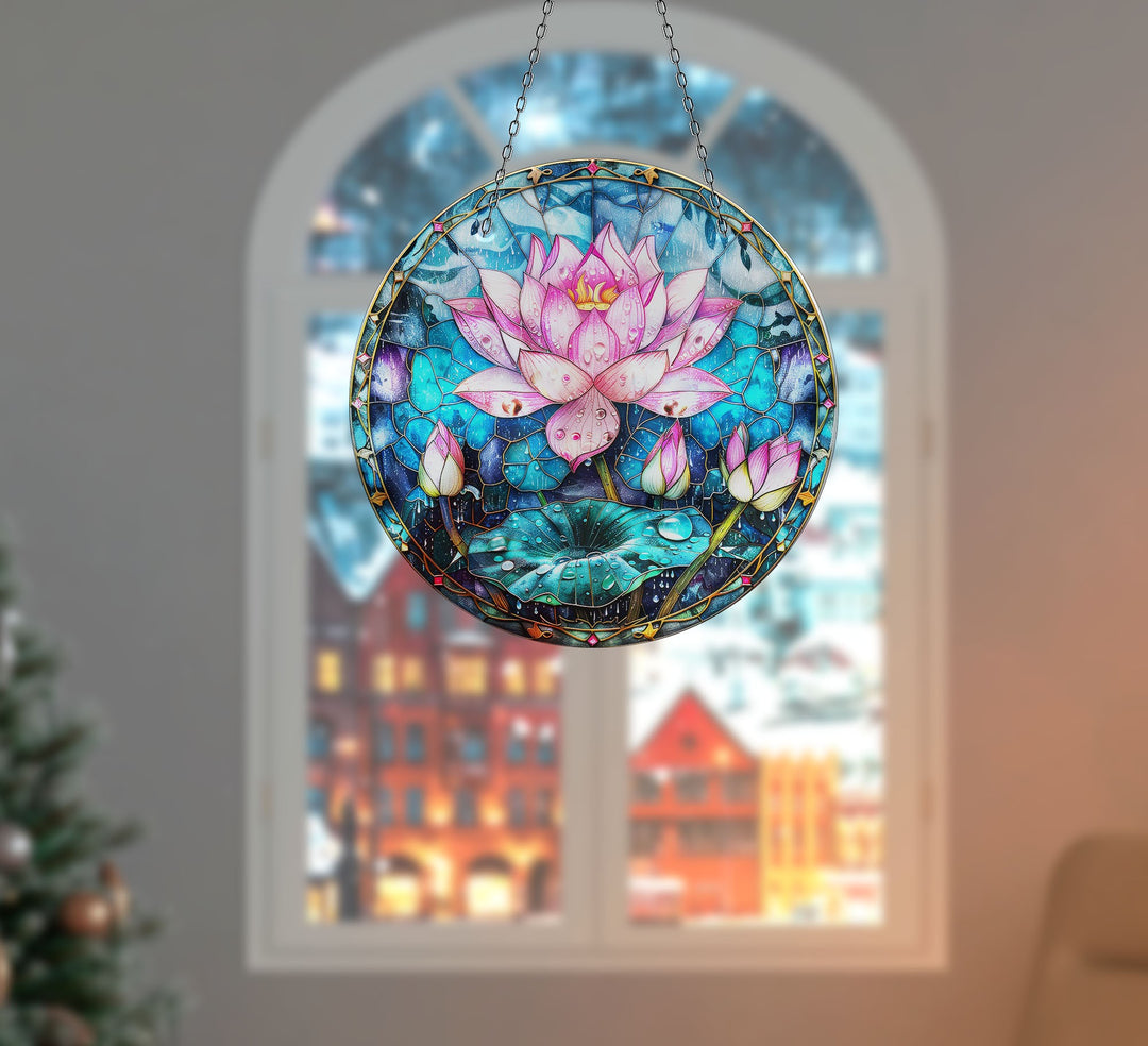 Pink Lotus Suncatcher Decor Perfect Gift | Myphotostation
