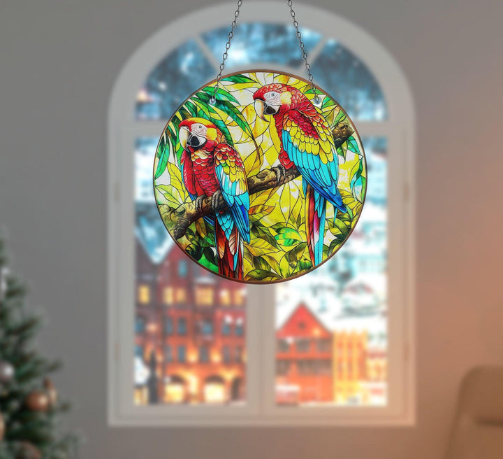 Colorful Parrots Suncatcher Decor Tempered Glass | Myphotostation
