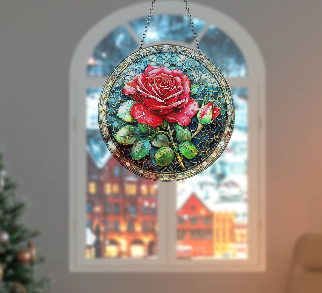 Pink Rose Stained  Suncatcher Beautiful Home Decor | Myphotostation
