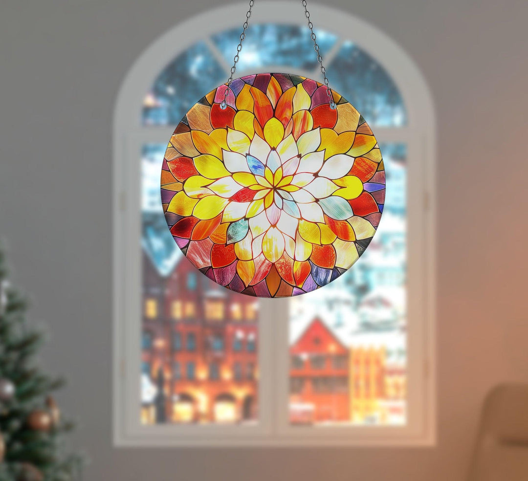 Red & Orange Lotus Suncatcher Unique Stained Glass Suncatchers | Myphotostation
