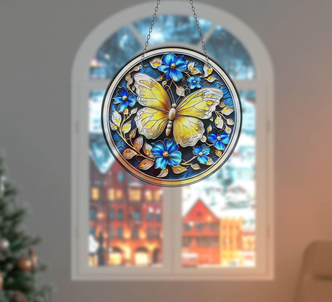 Golden Butterfly Suncatcher Decor Unique Stained Glass Suncatchers | Myphotostation
