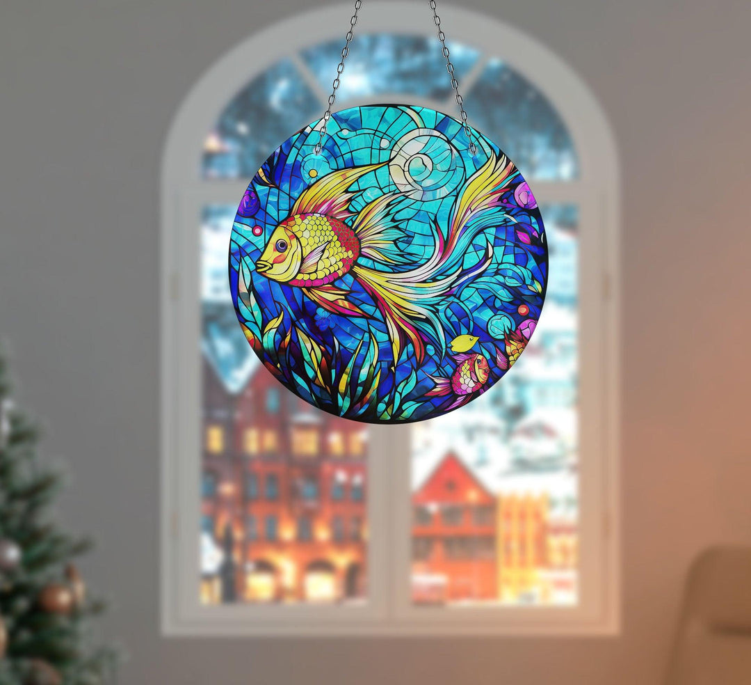 Gold Fish Suncatcher Decor Tempered Glass | Myphotostation
