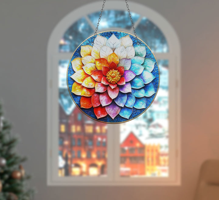 Blue Red Lotus Suncatcher Decor