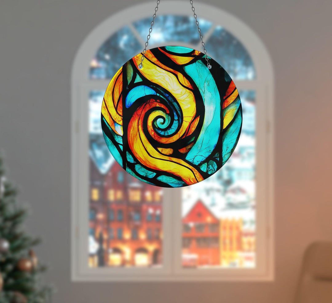 Orange & Blue Fractal Suncatcher Tempered Glass | Myphotostation
