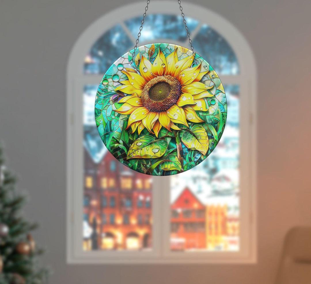 Yellow Sunflower Suncatcher Decor Unique Stained Glass Suncatchers | Myphotostation
