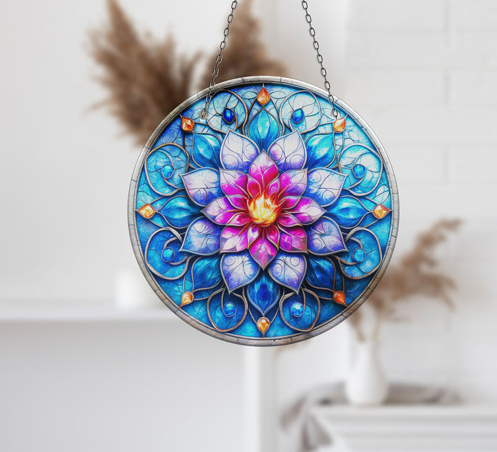 Blue & Pink Lotus Suncatcher Glass Suncatchers | Myphotostation
