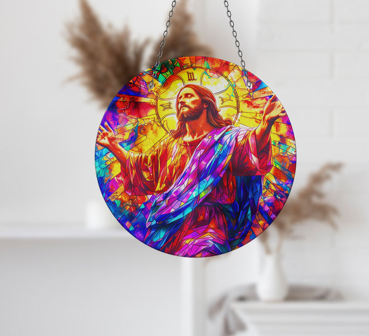 Jesus Christ Suncatcher Decor Elegant Tempered Glass Design for Windows | Myphotostation
