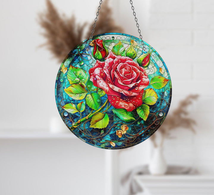 Red Flowers Suncatcher Durable Tempered Glass | Myphotostation
