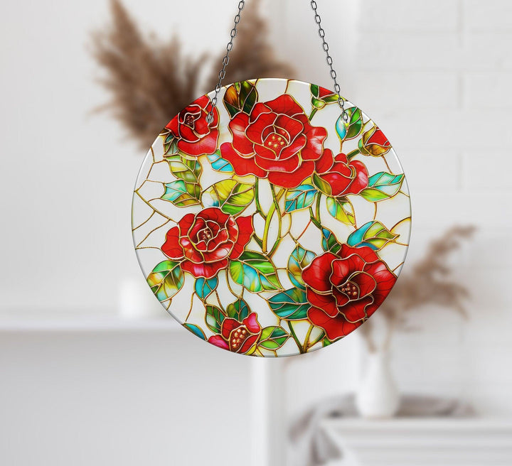 Red Roses Stained  Suncatcher Brighten Any Space with Glass Suncatchers | Myphotostation
