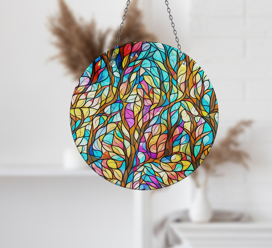 Leaves Colorful Stained  Suncatcher Vibrant Stained Glass Suncatchers for Windows | Myphotostation
