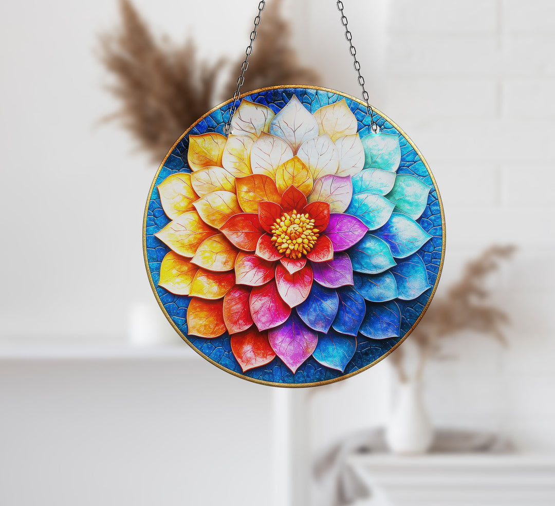 Blue Red Lotus Suncatcher Decor