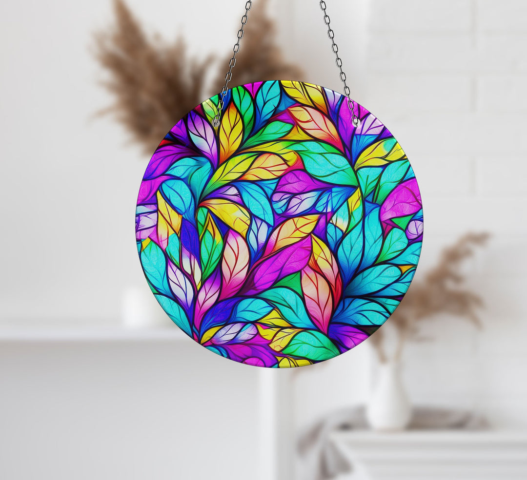 Stained Leaf Suncatcher Decor Elegant Tempered Glass Design for Windows | Myphotostation
