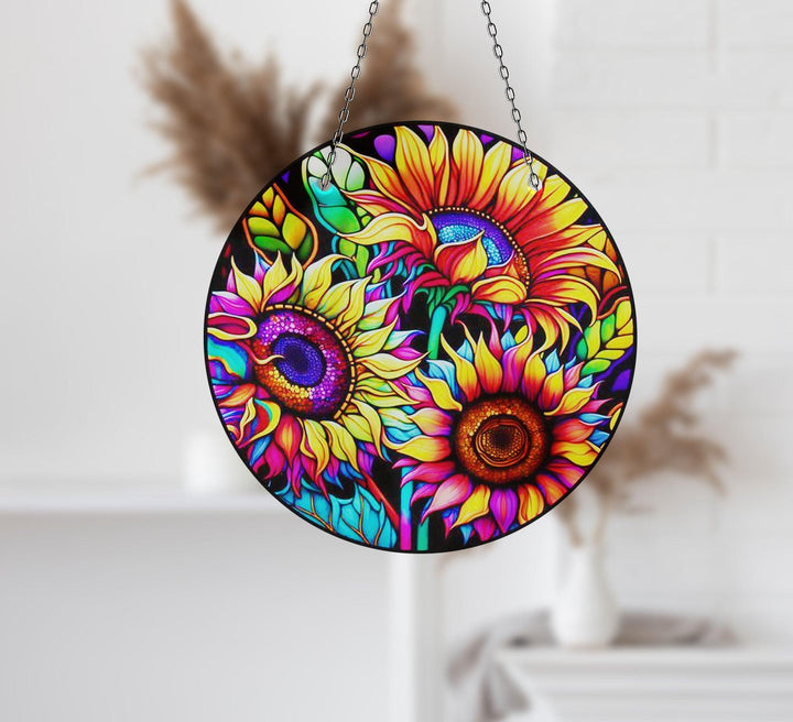 Vivid Sunflower Suncatcher Decor Unique Stained Glass Suncatchers | Myphotostation
