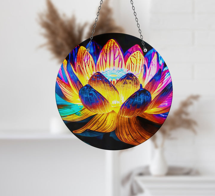 Orange Lotus Suncatcher Decor Stained Glass Suncatchers | Myphotostation
