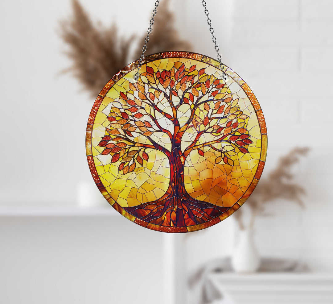 Orange Life of tree Suncatcher Add Color with Stained Glass Suncatchers for Home | Myphotostation
