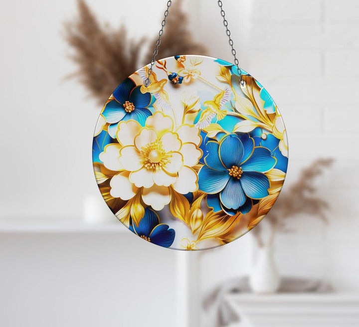 White- Blue Flowers Suncatcher Moon Suncatchers | Myphotostation
