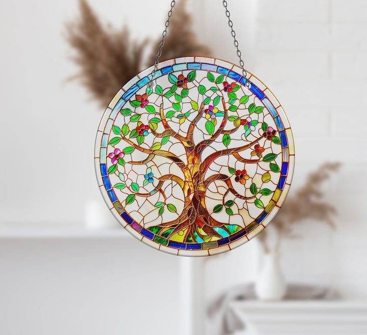 White Life of tree Suncatcher Decor Stained Glass Suncatchers | Myphotostation
