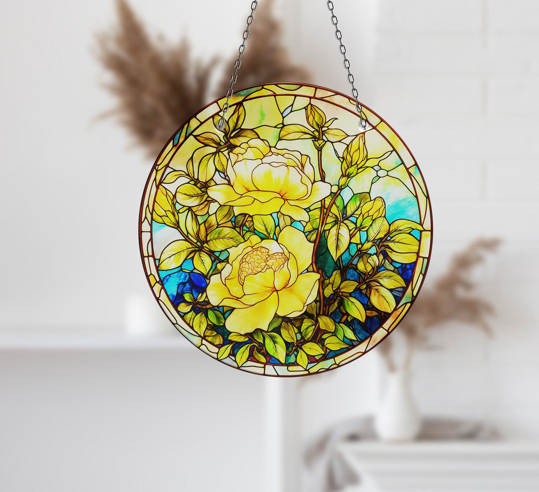 Yellow Botanical Suncatcher Decor Vibrant Stained Glass Suncatchers for Windows | Myphotostation
