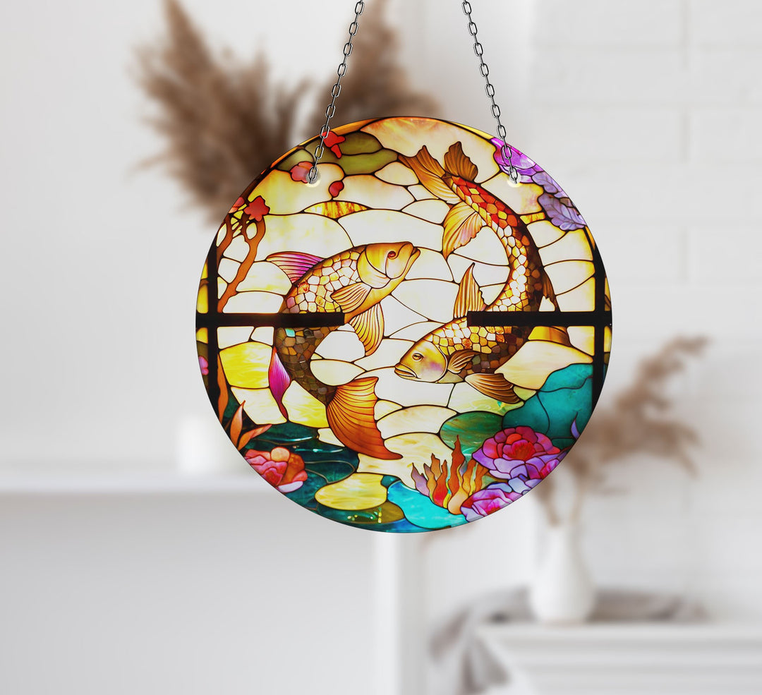 Yin-Yang Fishes Suncatcher Vibrant Stained Glass Suncatchers for Windows | Myphotostation
