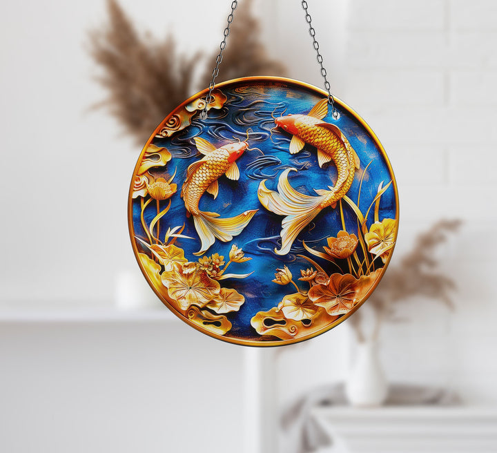 Koi Fish Blue Suncatcher Decor Moon Suncatchers | Myphotostation
