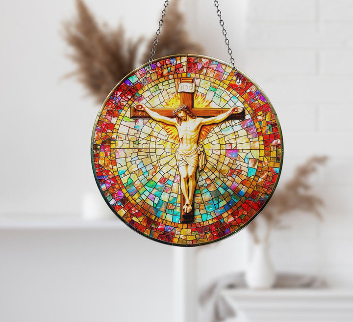 Religious Christ Mosaic Suncatcher Elegant Tempered Glass Design for Windows | Myphotostation
