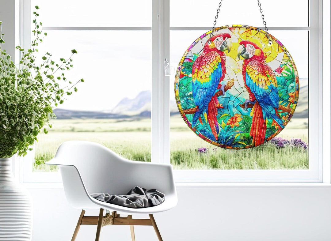 Parrots Suncatcher Decor Tempered Glass | Myphotostation
