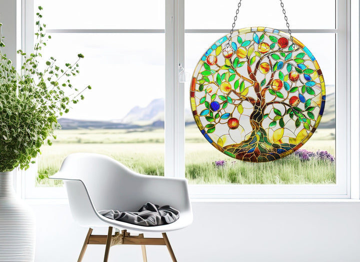 Colored Tree of Life Suncatcher Decor Elegant Tempered Glass Design for Windows | Myphotostation
