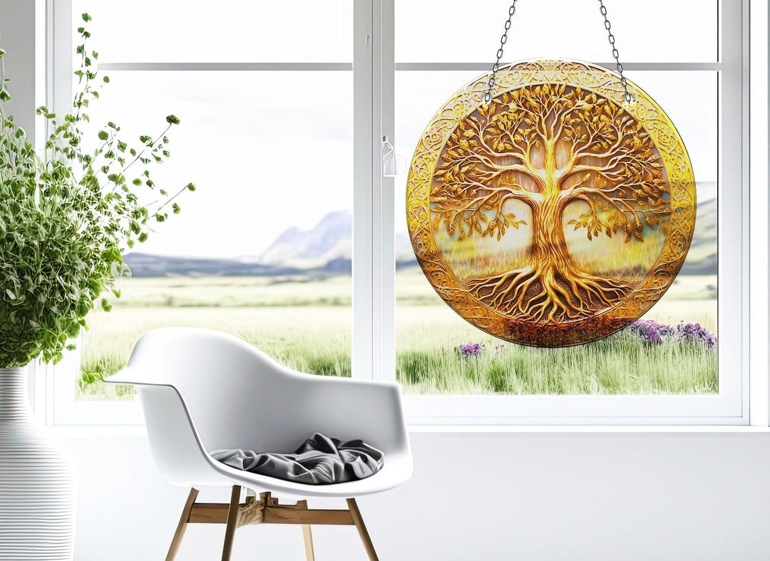 Gold Tree of Life Suncatcher Vibrant Stained Glass Suncatchers for Windows | Myphotostation
