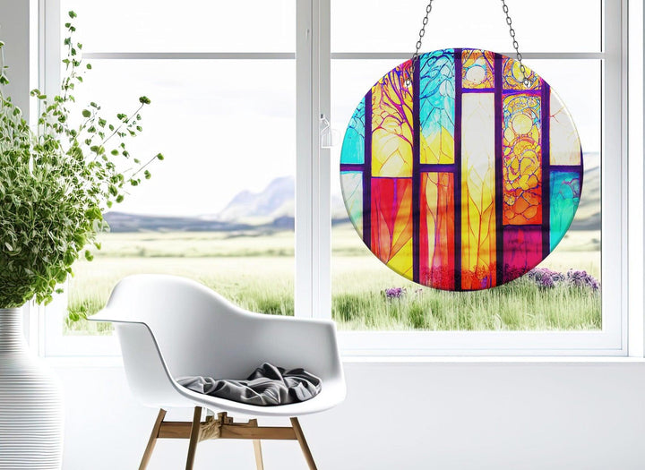 Stained Yellow & Red Suncatcher Vibrant Stained Glass Suncatchers for Windows | Myphotostation
