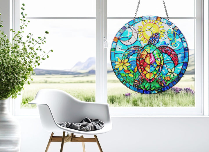 Seaturtle Mosaic Suncatcher Vibrant Stained Glass Suncatchers for Windows | Myphotostation
