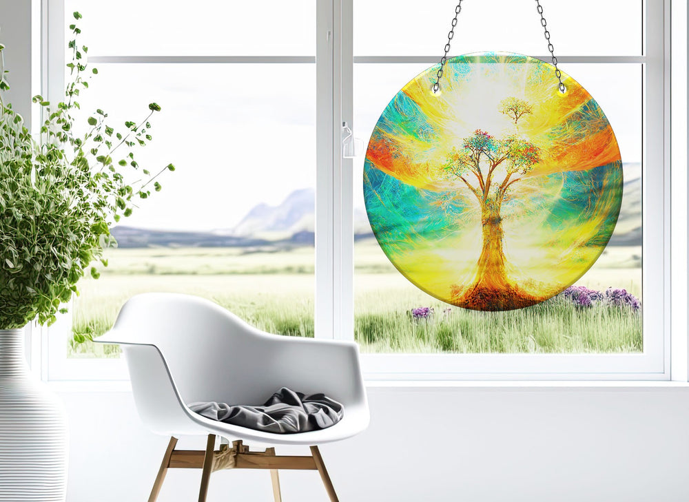 Yellow Life of tree Suncatcher Decor Tempered Glass | Myphotostation
